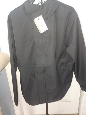 Ozark Trail Mens Rain Jacket L Black Soot Hooded Water/Wind Resistant