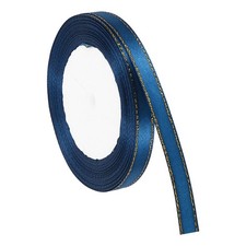 3/8 Inch x 24 Yards Double Face Satin Ribbon with Gold Edge Navy Blue