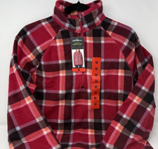 Women's Size M Eddie Bauer Fleece 1/4 Zip Pullover Dark Berry Plaid