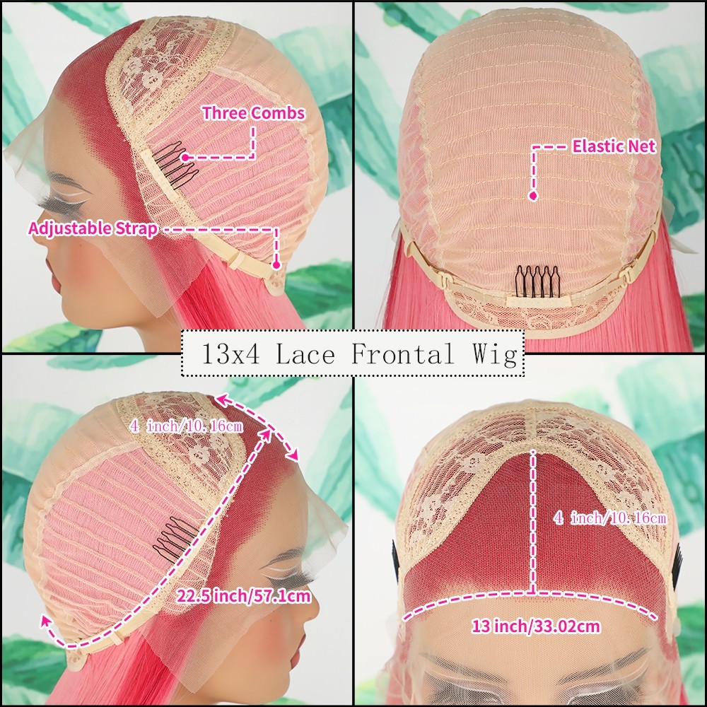 Ombre Peach Pink Red Color Straight Hair Synthetic Lace Front Wigs Women Party