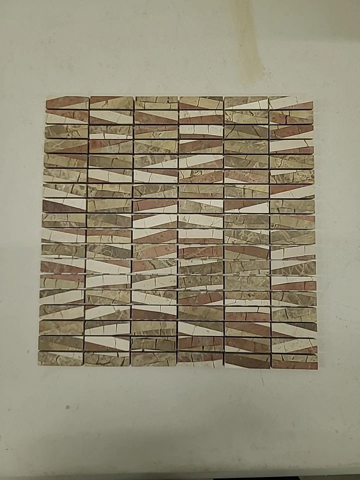 Ann Sacks Natural Marble Mosaic Tile Sheet Beige Cream Pink Mix Stone 12x12 - Image 3 of 4