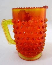 Creamer Pitcher Fenton Hobnail Amberina Art Glass Orange Yellow