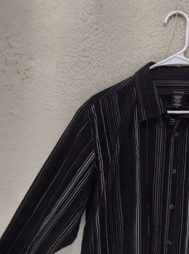 Structure Men Shirt Large Black Striped 100% Cotton Long Sleeve Button Down - Picture 2 of 16