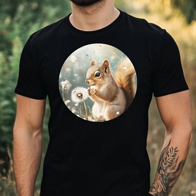Mens Squirrel Dandelion Print Cotton T-Shirt Size XS to 5XL