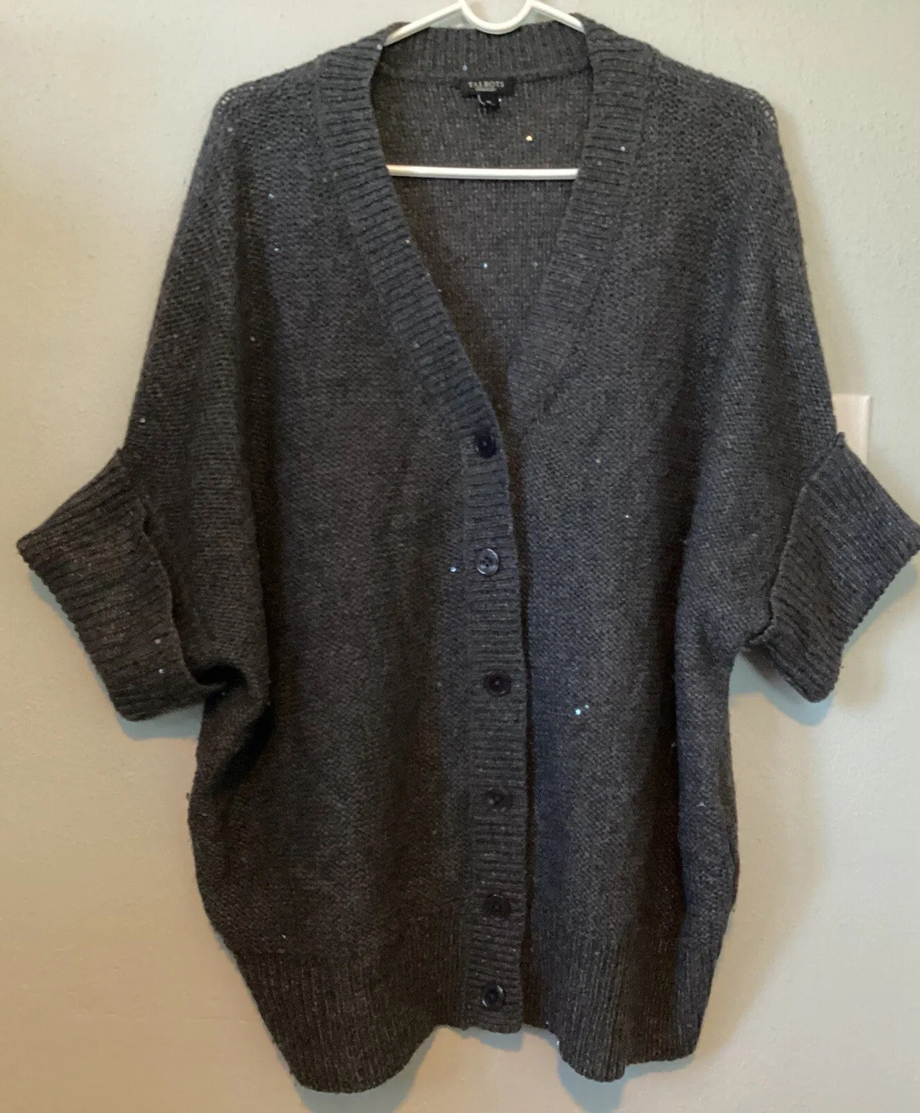 Talbots Oversize Medium Sequins Sparkle Button Sw… - image 1