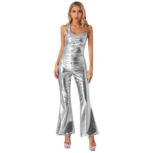 Womens Adults Shiny Disco Jumpsuits Fancy Dress Festival Raves Party AU - Picture 13 of 44