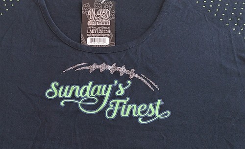 NFL Lady 12's Seattle Seahawks 2XL Navy Blue T-Shirt Green Rhinestones on Sleeve - Picture 2 of 10