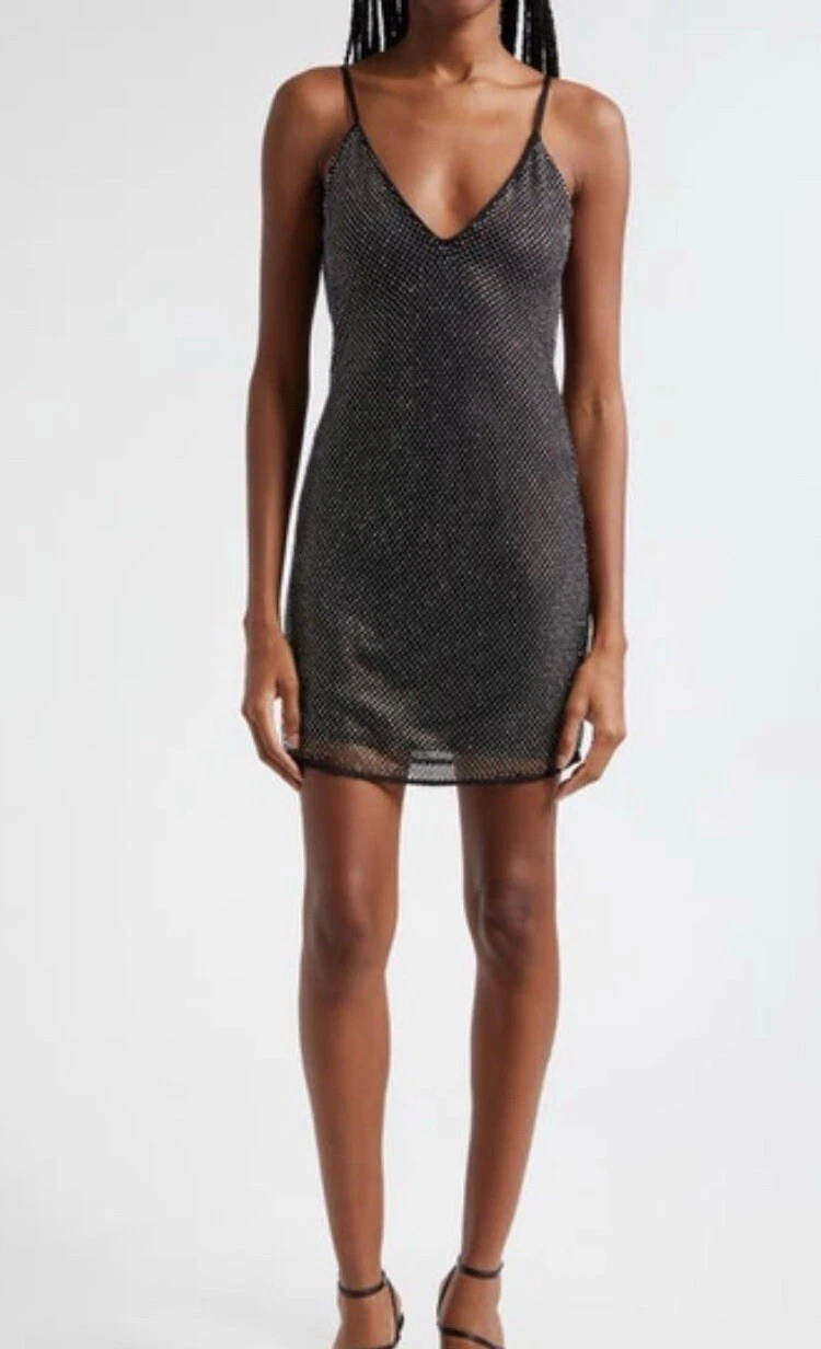 Robe Ramy Brook violet métallisé Gucci noire clous maille maillon chaîne taille 0