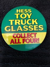 HESS TOY TRUCK GLASSES COLLECT ALL FOUR!  BACK BUTTON PIN