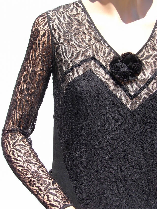Vintage 1930s Black Lace and Chiffon Dress - Art Deco Styling | eBay