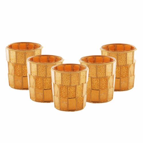 Home Essentials Mosaic Glass Votive Set of 5,2.8-Inch High,Old Gold,Any occasion - Imagen 1 de 2