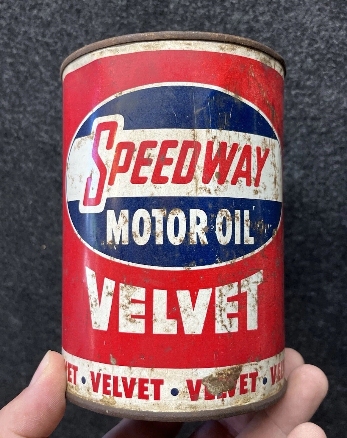 Vtg Speedway Velvet Motor Oil 1 Quart Oil Can Tin Speedway Petroleum ...