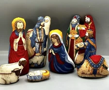 Vtg Fabric Nativity Set Plush toy Manger Scene Double Side Christmas Cradle Hymn