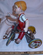 UNIQUE ART KIDDY CYCLIST TIN WIND UP TOY 1940s WORKS