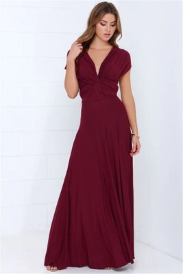 burgundy infinity dress styles Wedtrend Women Burgundy Bridesmaid Dress with Slit A Line Deep V Neck  Backless Long Wedding Guest Dress – WEDTREND main image 0