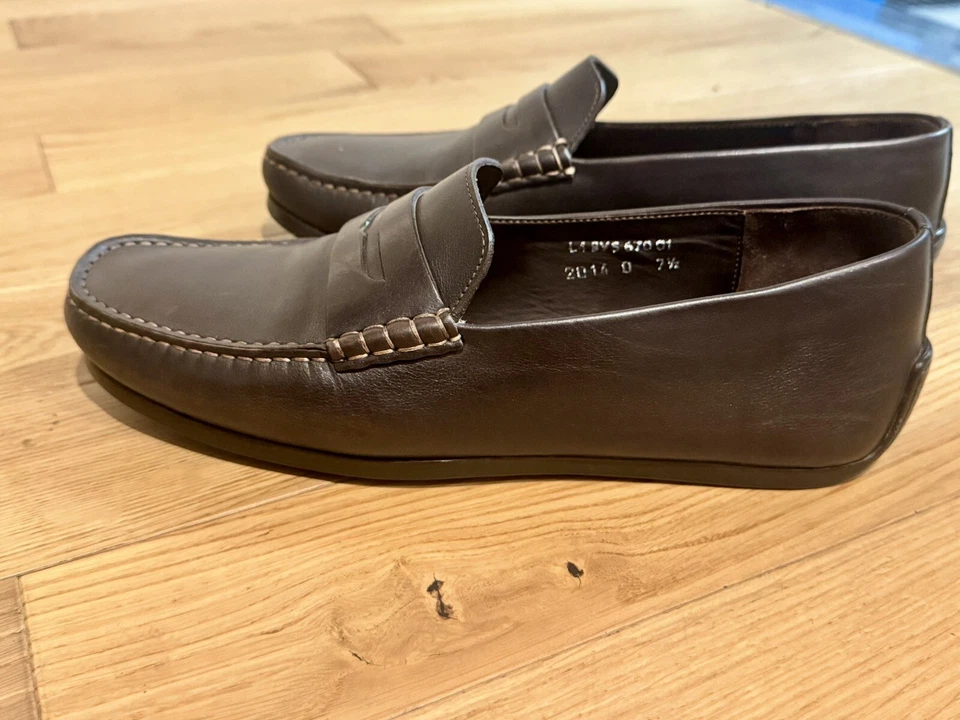 J.M. Mocasines Weston Brett 670 de cuero marrón oscuro para hombre sin usar, en caja, zapatos de coche 7,5D Foto 2 de 4