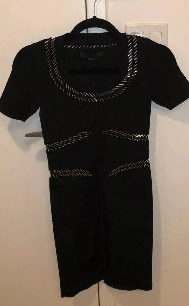 NWT Alexander Wang Bodycon Black Embellished Mini Dress SZ XS