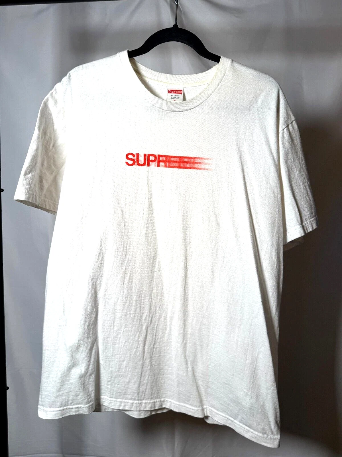 Tee shirt Supreme Motion Logo Medium 2010 blanc rouge vintage CDG boîte logo