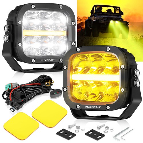 AUXBEAM 5" LED Work Light Bar Amber Driving Fog Lamps Pods+Protect Covers Shield - Picture 2 of 12