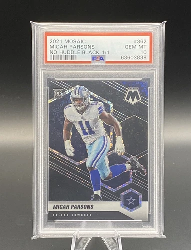 2021 Panini Mosaic Football Micah Parsons Black No Huddle 1/1 PSA 10 - Rookie RC