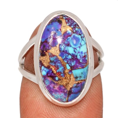 Komposit Ring Kupfer lila mit blauem Türkis 925 Silber Gr.6,5 CR72528