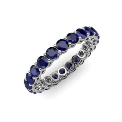 Ct Blue Sapphire Eternity Prong Ring 14K Solid White Gold