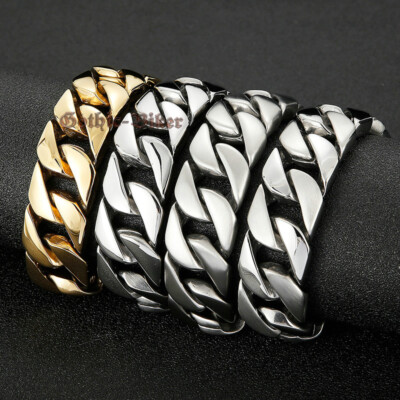 Thick Heavy Men Curb Cuban Link Bracelet Stainless Steel Chain 20mm Polish Brush