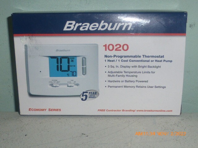 Braeburn 1020 Non-Programmable Thermostat 1-Heat 1-Cool or Heat Pump  Economy S