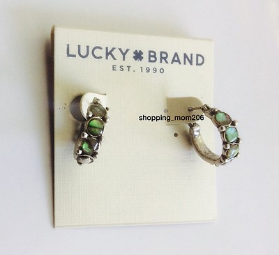 Lucky Brand Antique Silver Tone w/Abalone Hoop Earrings