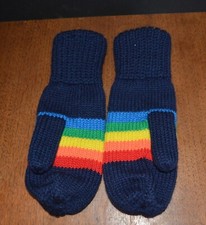 VTG Ladies Acrylic Knit Mittens Adult RAINBOW Ski 1970s