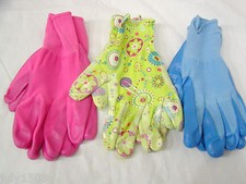 3 NEW Pair Women's Color Nitrile Coated Work Glove Garden Yard Blue Pink