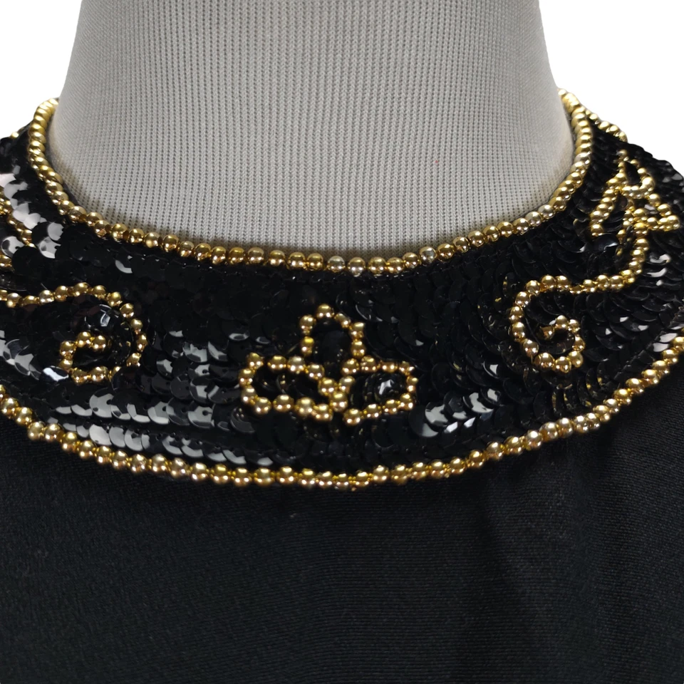 Vestido Formal Vintage Años 90 De Laru Negro Ajustado Talla 10 Abertura Lateral Lentejuelas Halter Foto 3 de 4