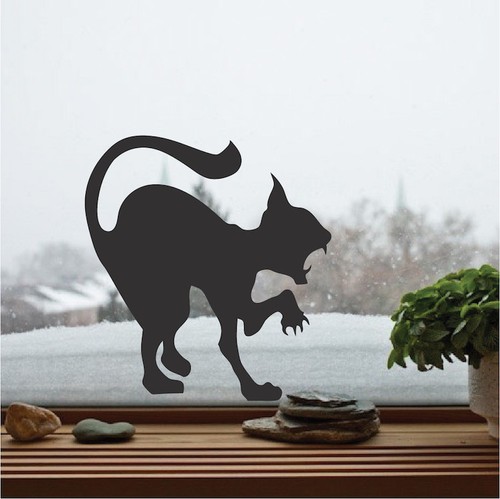 Decalcomanie da parete gatto spaventose adesivi finestra decorazioni di Halloween, h26 - Foto 3 di 5