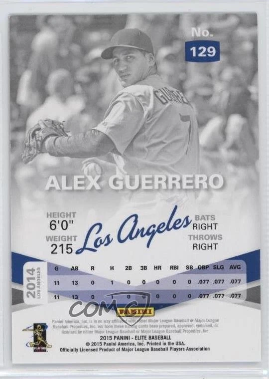2015 Panini Elite 21st Century Red /21 Alex Guerrero #129 - Image 2 of 2