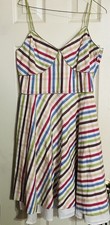 Fit  Flare Striped Multicolor Sleeveless Dress V-Neck Cotton