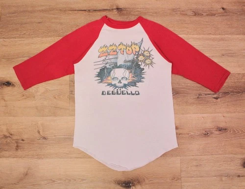 Men's VTG 1980s ZZ Top Deguello 1980 Tour Raglan TShirt Sz X 1980s vintage concert t-shirt, vintage, size XS, single stitch, B+ condition
