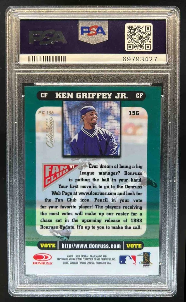 1998 Donruss Collections Ken Griffey Jr. Prized #PC 156 Mariners PSA 9 - Image 2 of 2