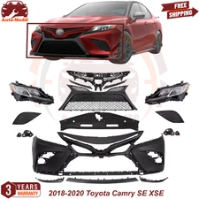 Front Bumper Cover &Grille W/ Headlights Assembly Kit For 2018-2020 Toyota Camry