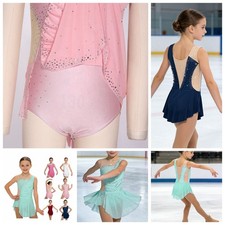 Girls Ballroom Jazz Dress Gymnastics Skirted Rave Dancewear Athletic Rhinestone