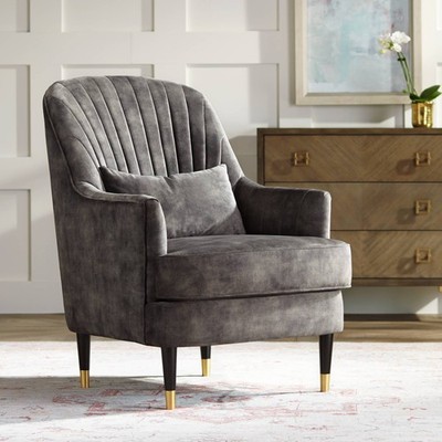55 Downing Street Austen 28'' Wide Tufted Charcoal Gray Velvet Armchair