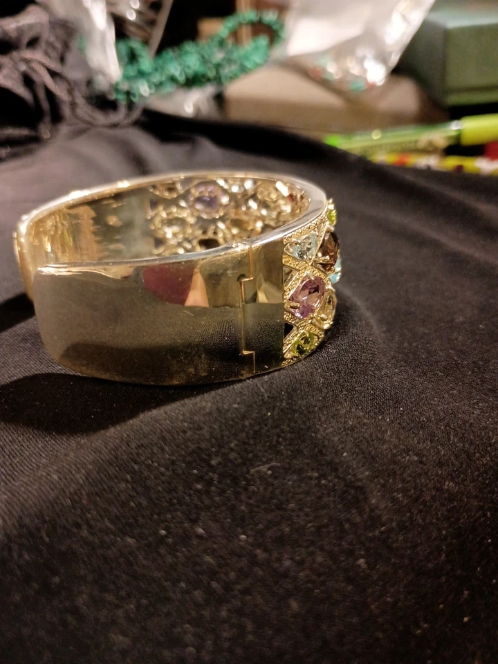 Brazalete con bisagras de piedras preciosas multicolores vintage de 23 quilates de plata de ley 925! Foto 3 de 4