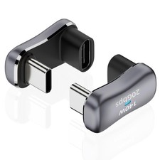 AreMe 180 Degree Angle USB C Adapter 2 Pack Male to Female 20Gbps Grey