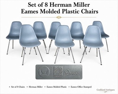 Set Of 8 Eames For Herman Miller Molded Plastic Mid Century Style Chairs