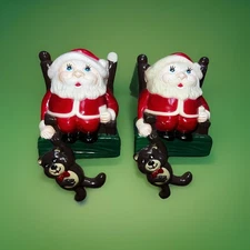 Vtg Christmas Stocking Holder Set of 2 Santa Teddy Bear Plastic Sun Hill 1985