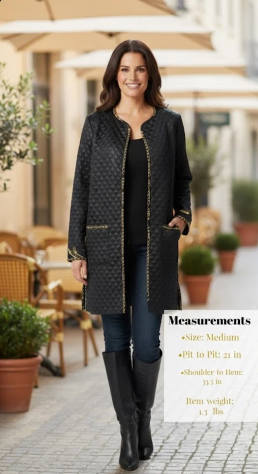 Chaqueta acolchada de manga larga Roz & Ali negra/dorada con frente medio abierto para mujer Foto 3 de 4