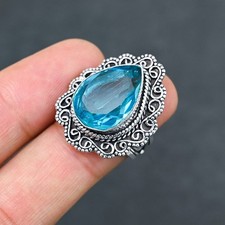 Swis Blue Topaz Gemstone 925 Sterling Silver Ring Handmade Jewelry Ring For Gift