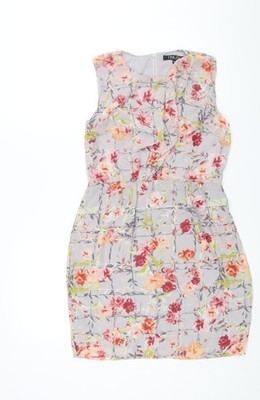 White Incity Damen grau Blumenmuster Polyester Etuikleid Größe 18 Rundhals Reißverschluss