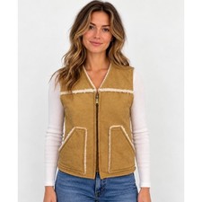 Vintage 70s Swingster Faux Suede Sherpa Lined Ranch Vest Tan Women  s XS 