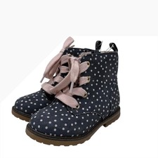 Cat  Jack Toddler Girls Navy Polka Dot Lace Up Side Zip Ankle Boots Size 8