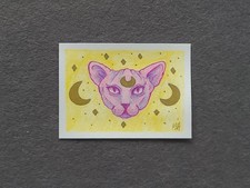 ACEO Original - Moon sphynx Cat Colored Pencil Drawing 2.5 x 3.5